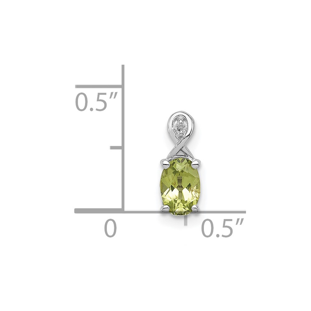 Sterling Silver Rhodium Plated Diamond and Peridot Oval Pendant (QP2984PE)