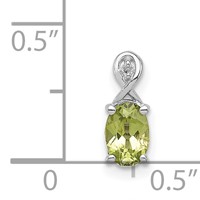 Sterling Silver Rhodium Plated Diamond and Peridot Oval Pendant view 3