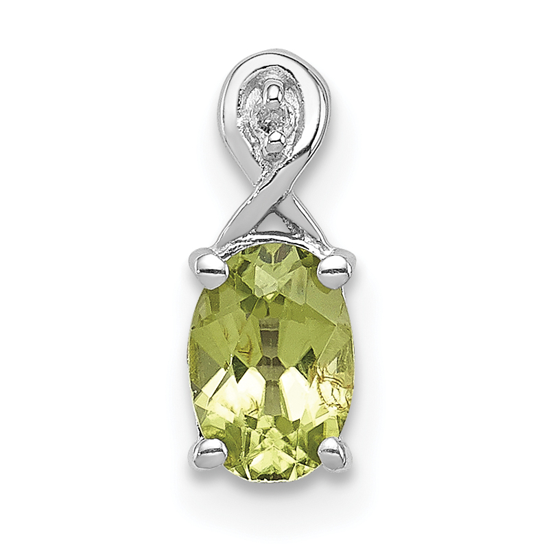Sterling Silver Rhodium Plated Diamond and Peridot Oval Pendant (QP2984PE)