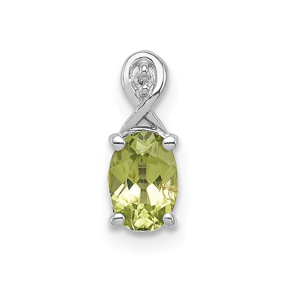 Sterling Silver Rhodium Plated Diamond and Peridot Oval Pendant (QP2984PE)
