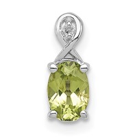 Sterling Silver Rhodium Plated Diamond and Peridot Oval Pendant view 1