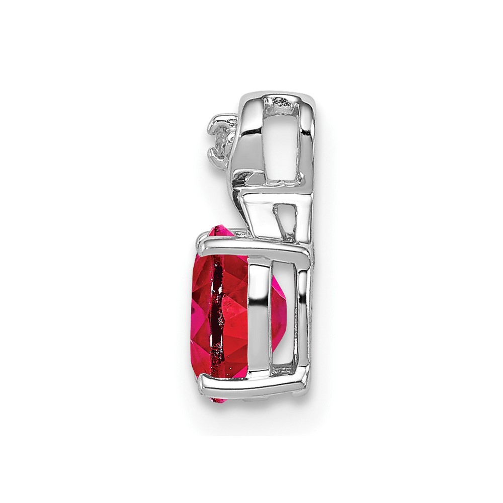 Sterling Silver Rhodium Plated Diamond & Ruby Oval Pendant (QP2984R)