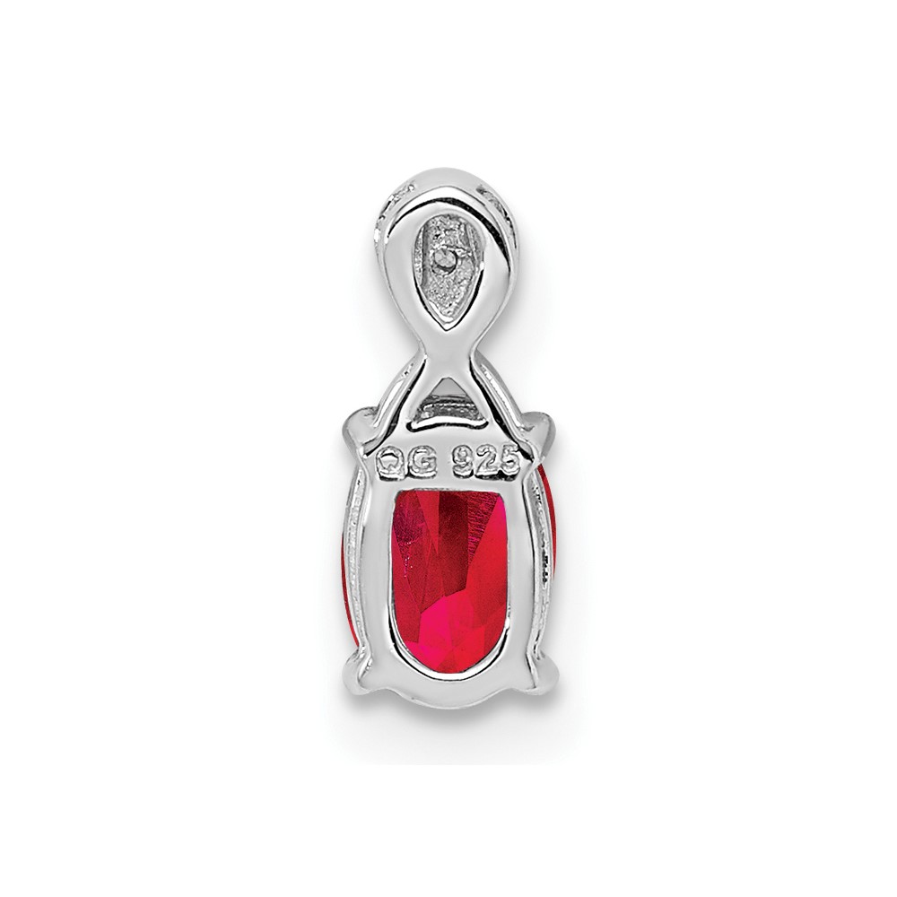 Sterling Silver Rhodium Plated Diamond & Ruby Oval Pendant (QP2984R)