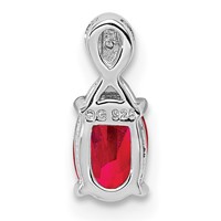 Sterling Silver Rhodium Plated Diamond & Ruby Oval Pendant view 4