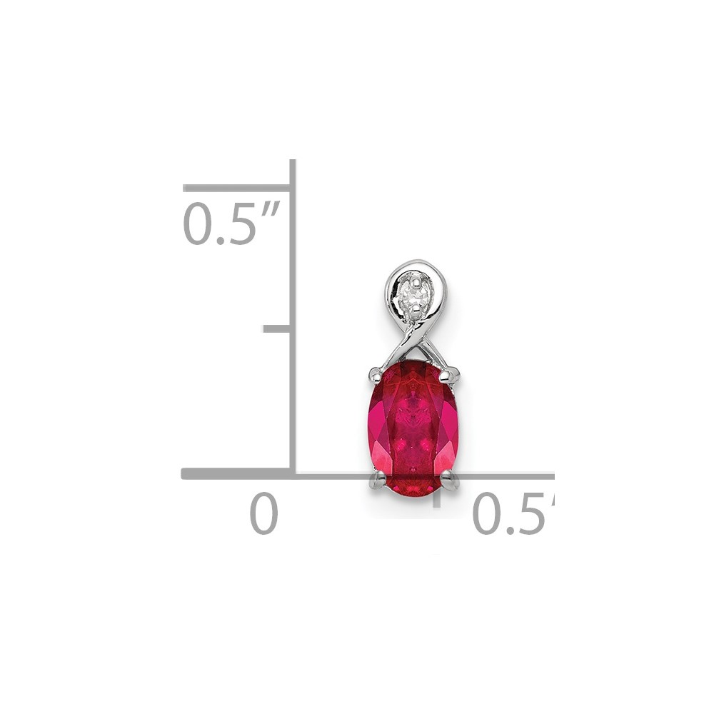 Sterling Silver Rhodium Plated Diamond & Ruby Oval Pendant (QP2984R)