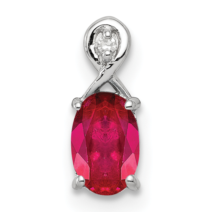 Sterling Silver Rhodium Plated Diamond & Ruby Oval Pendant (QP2984R)