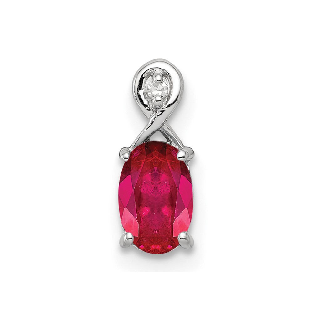 Sterling Silver Rhodium Plated Diamond & Ruby Oval Pendant (QP2984R)