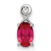 Sterling Silver Rhodium Plated Diamond & Ruby Oval Pendant view 1