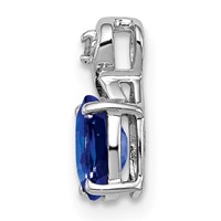 Sterling Silver Rhodium Plated Diamond & Sapphire Oval Pendant view 2