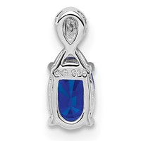 Sterling Silver Rhodium Plated Diamond & Sapphire Oval Pendant view 4
