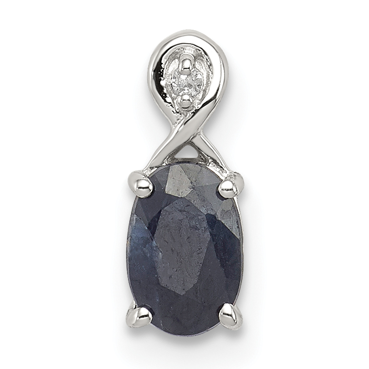 Sterling Silver Rhodium Plated Diamond & Sapphire Oval Pendant (QP2984S)