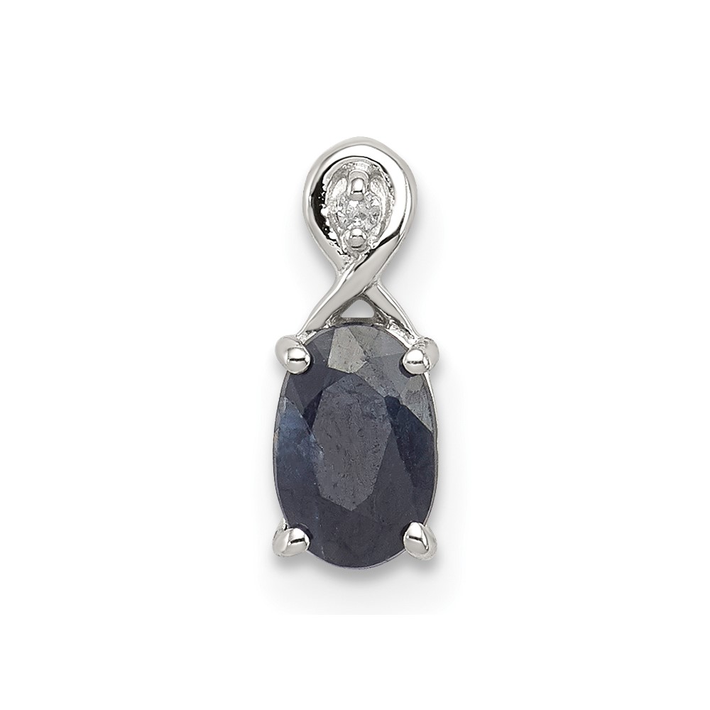 Sterling Silver Rhodium Plated Diamond & Sapphire Oval Pendant (QP2984S)
