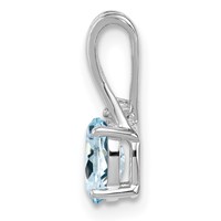 Sterling Silver Rhodium Plated Diamond Aquamarine Oval Pendant view 2