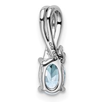 Sterling Silver Rhodium Plated Diamond Aquamarine Oval Pendant view 4
