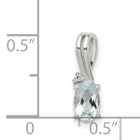 Sterling Silver Rhodium Plated Diamond Aquamarine Oval Pendant view 3