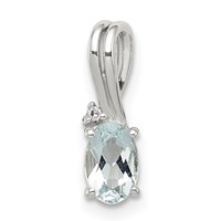 Sterling Silver Rhodium Plated Diamond Aquamarine Oval Pendant view 1