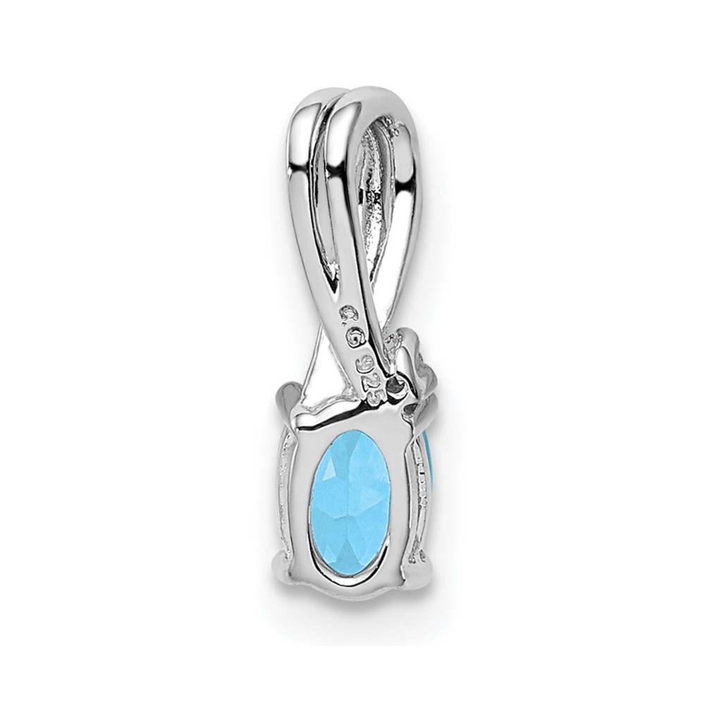 Sterling Silver Rhodium Plated Diamond & Sky Blue Topaz Oval Pendant (QP2985BT)