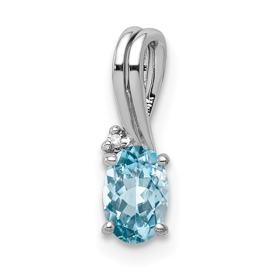 Sterling Silver Rhodium Plated Diamond & Sky Blue Topaz Oval Pendant (QP2985BT)