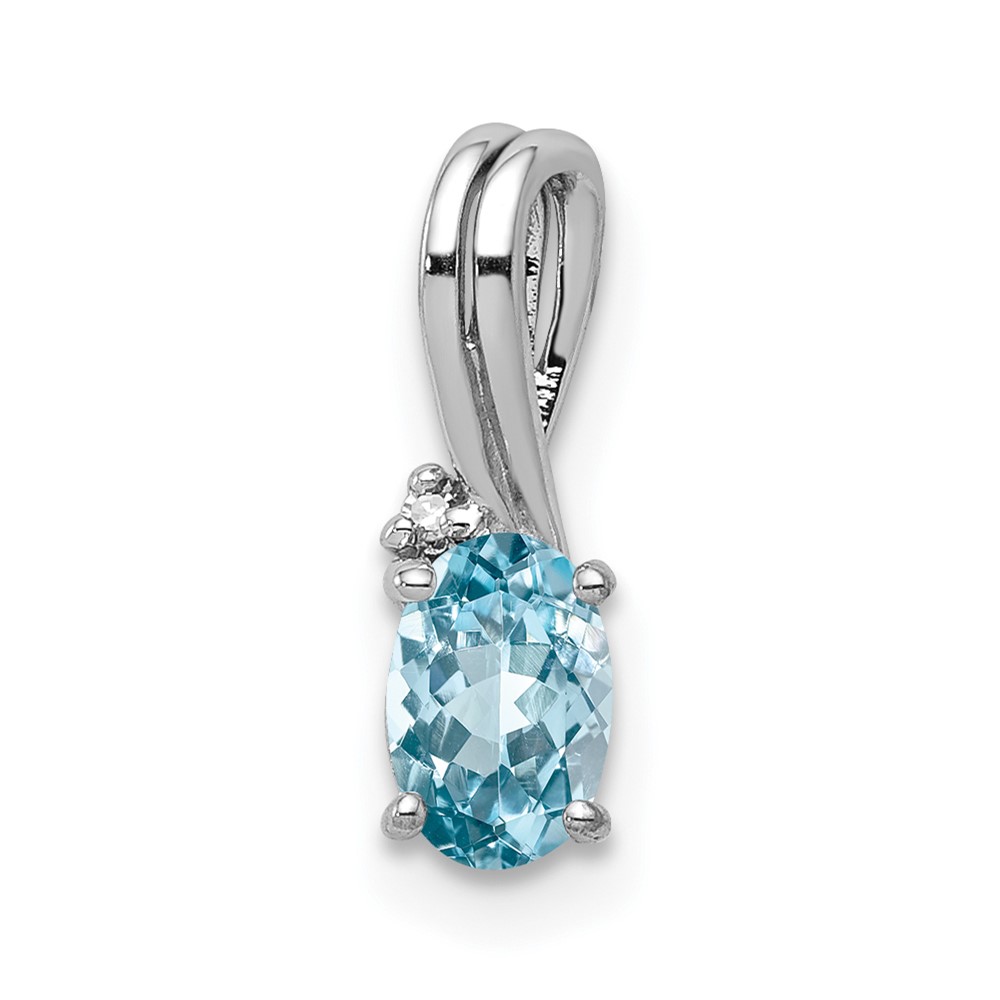 Sterling Silver Rhodium Plated Diamond & Sky Blue Topaz Oval Pendant (QP2985BT)