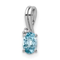 Sterling Silver Rhodium Plated Diamond & Sky Blue Topaz Oval Pendant view 1