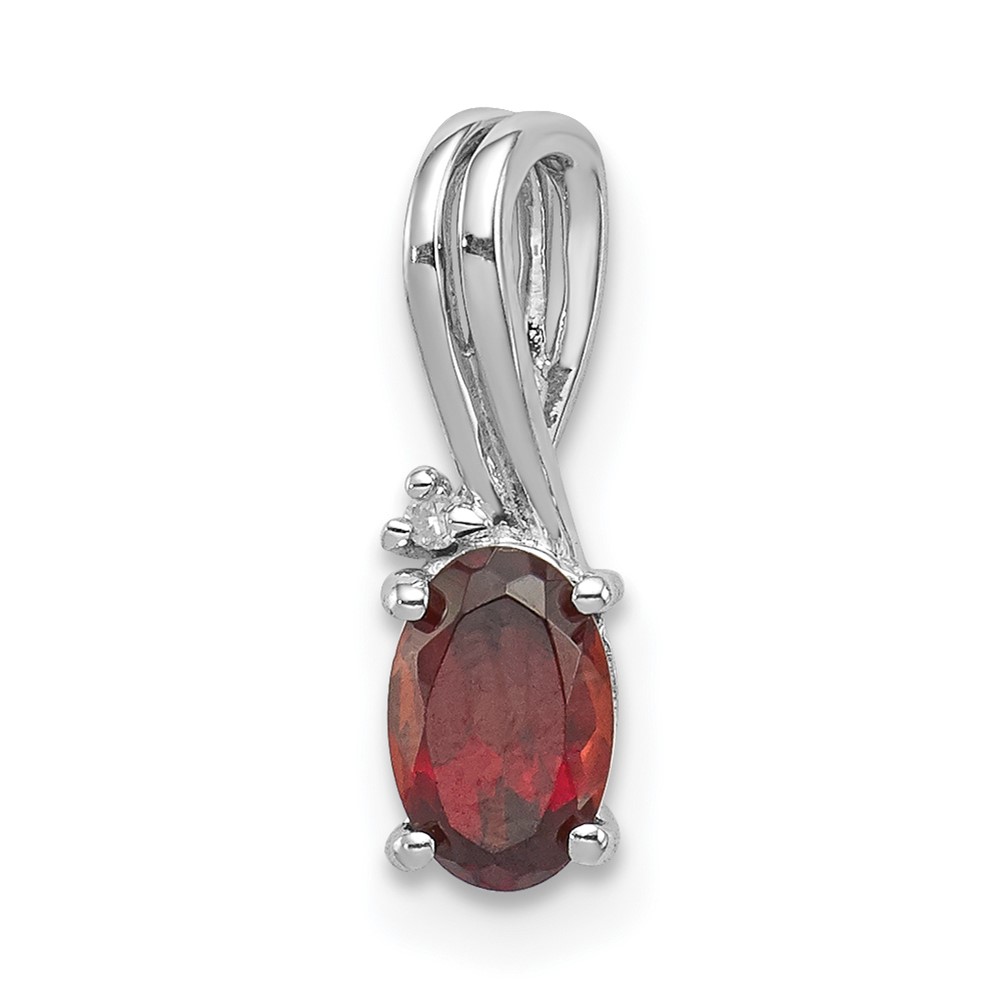 Sterling Silver Rhodium Plated Diamond Garnet Oval Pendant (QP2985GA)