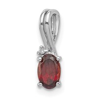 Sterling Silver Rhodium Plated Diamond Garnet Oval Pendant view 1
