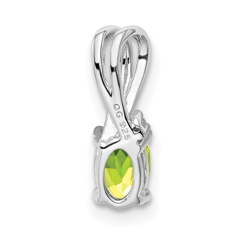 Sterling Silver Rhodium Plated Diamond and Peridot Oval Pendant (QP2985PE)