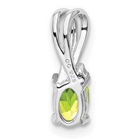 Sterling Silver Rhodium Plated Diamond and Peridot Oval Pendant view 4