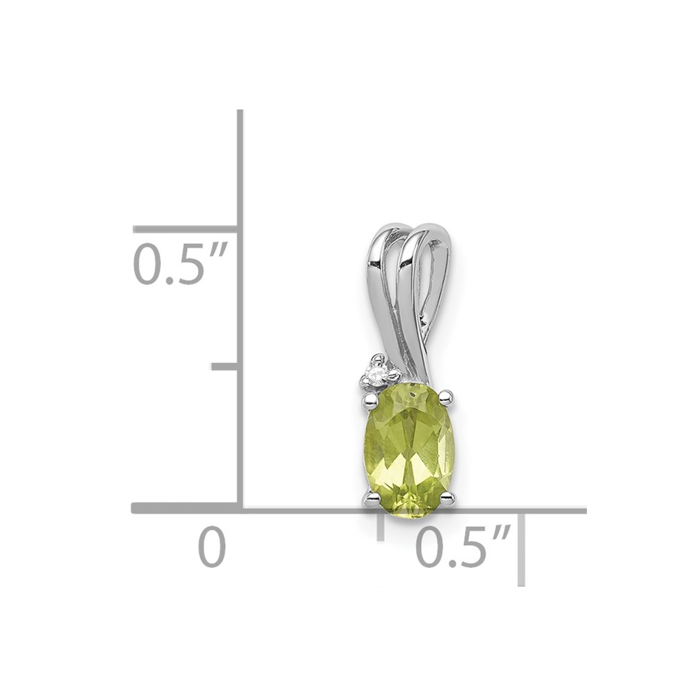 Sterling Silver Rhodium Plated Diamond and Peridot Oval Pendant (QP2985PE)