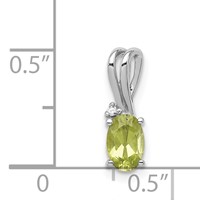 Sterling Silver Rhodium Plated Diamond and Peridot Oval Pendant view 3