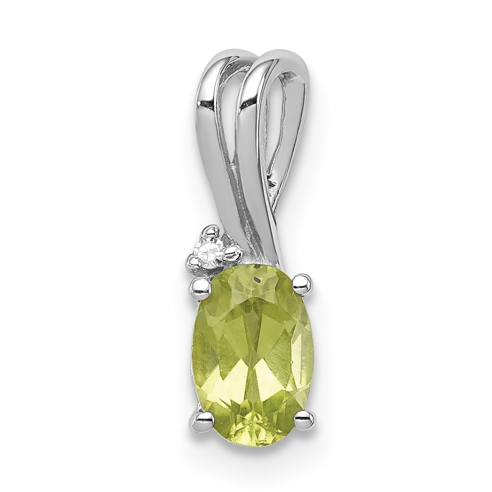 Sterling Silver Rhodium Plated Diamond and Peridot Oval Pendant (QP2985PE)