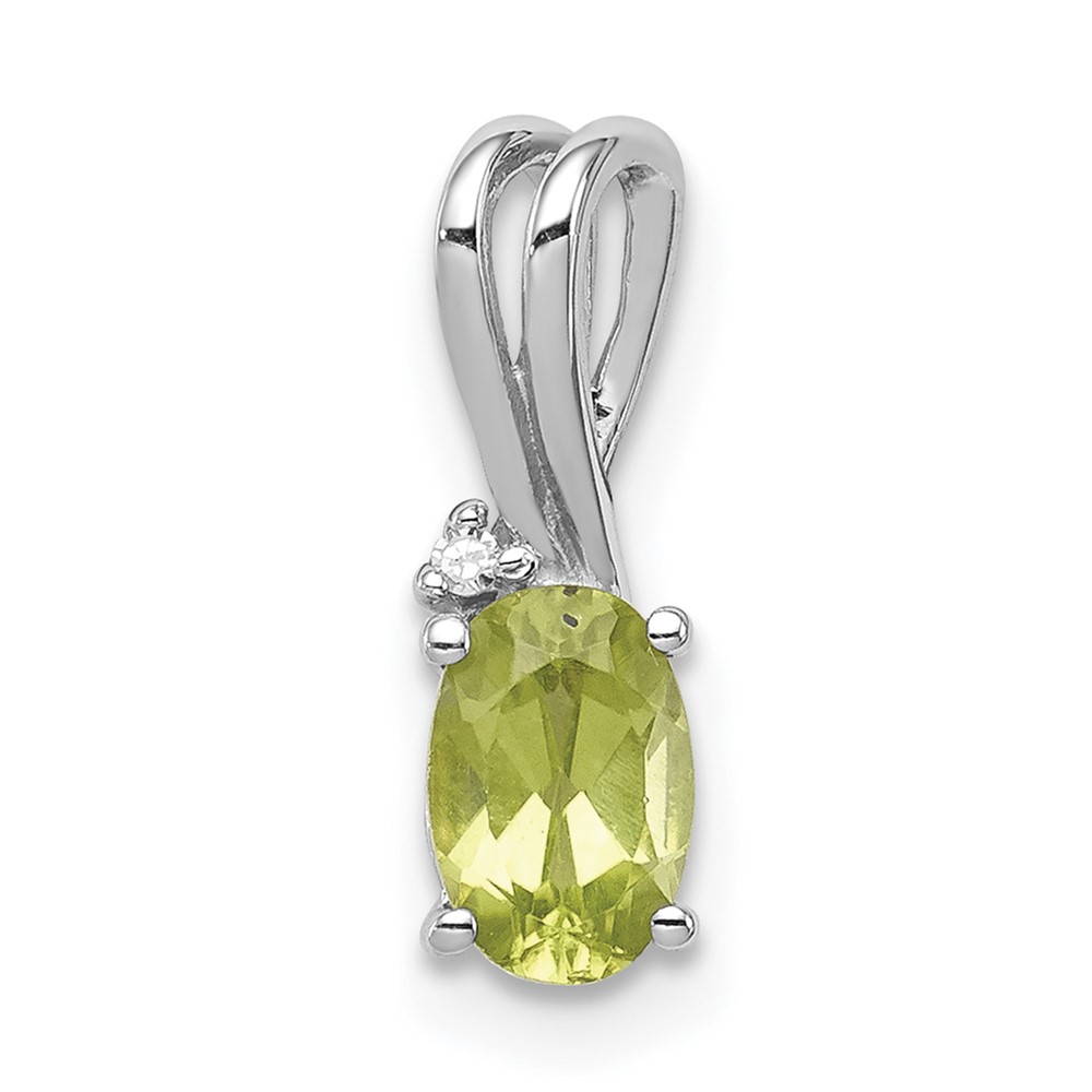 Sterling Silver Rhodium Plated Diamond and Peridot Oval Pendant (QP2985PE)