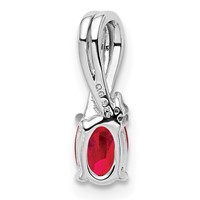 Sterling Silver Rhodium Plated Diamond & Ruby Oval Pendant view 4