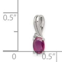 Sterling Silver Rhodium Plated Diamond & Ruby Oval Pendant view 3