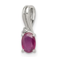 Sterling Silver Rhodium Plated Diamond & Ruby Oval Pendant view 1