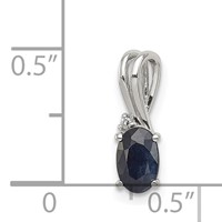 Sterling Silver Rhodium Plated Diamond and Sapphire Oval Pendant view 3