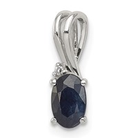 Sterling Silver Rhodium Plated Diamond and Sapphire Oval Pendant view 1