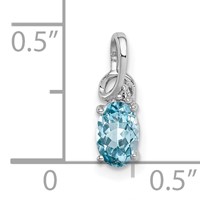 Sterling Silver Rhodium Plated Diamond & Sky Blue Topaz Oval Pendant view 3