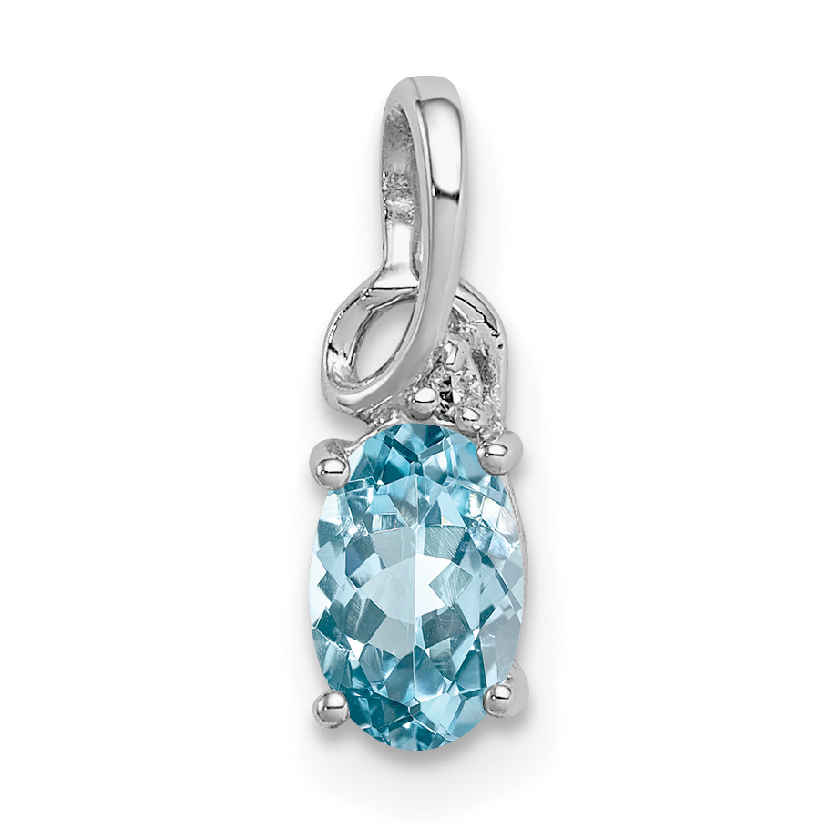 Sterling Silver Rhodium Plated Diamond & Sky Blue Topaz Oval Pendant (QP2986BT)