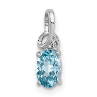 Sterling Silver Rhodium Plated Diamond & Sky Blue Topaz Oval Pendant view 1