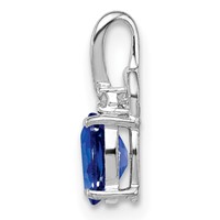 Sterling Silver Rhodium Plated Diamond & Sapphire Oval Pendant view 2