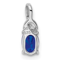 Sterling Silver Rhodium Plated Diamond & Sapphire Oval Pendant view 3