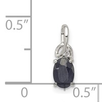 Sterling Silver Rhodium Plated Diamond & Sapphire Oval Pendant view 4