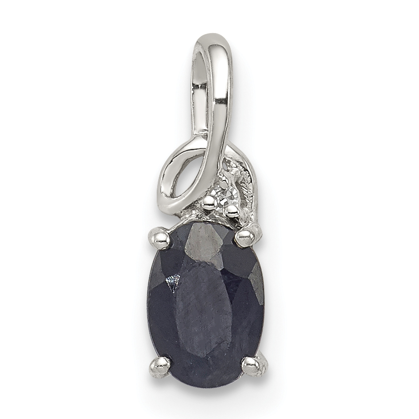 Sterling Silver Rhodium Plated Diamond & Sapphire Oval Pendant (QP2986S)