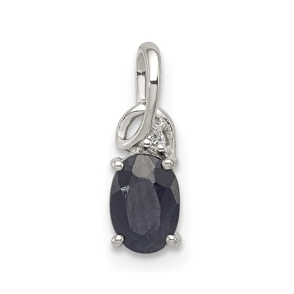 Sterling Silver Rhodium Plated Diamond & Sapphire Oval Pendant (QP2986S)