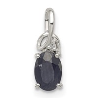 Sterling Silver Rhodium Plated Diamond & Sapphire Oval Pendant view 1