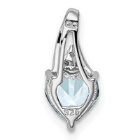 Sterling Silver Rhodium Plated Dia. & Aquamarine Heart Pendant view 4