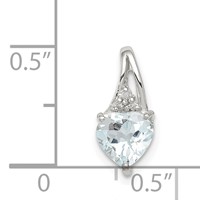 Sterling Silver Rhodium Plated Dia. & Aquamarine Heart Pendant view 3