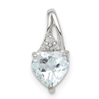 Sterling Silver Rhodium Plated Dia. & Aquamarine Heart Pendant view 1