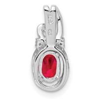Sterling Silver Rhodium Plated Diamond & Ruby Oval Pendant view 4